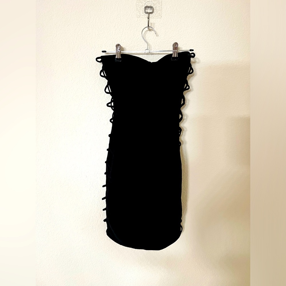 Symphony Sexy Little black dress with Crisscross open sides; Size: XS